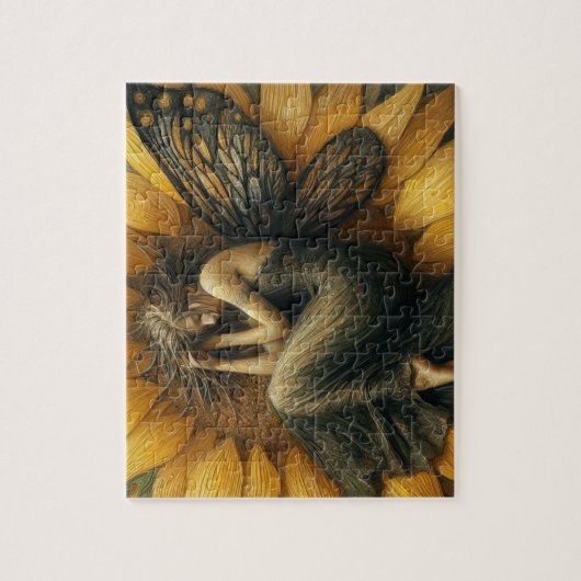 ひまわりの花で眠る妖精 ジグソーパズル (縦)