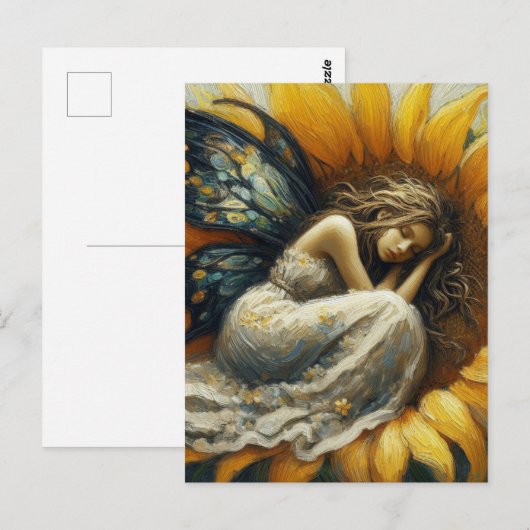 ひまわりの花で眠る妖精 ポストカード (正面/裏面)