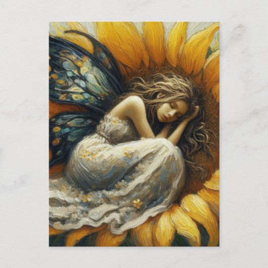 ひまわりの花で眠る妖精 ポストカード (正面)