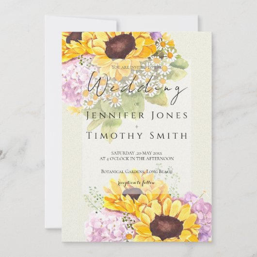 ひまわりの花とうじさい水色 招待状 (正面)