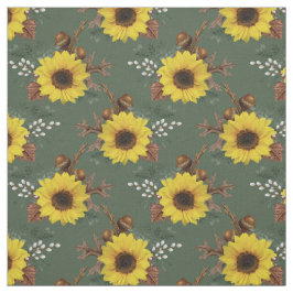 ひまわりの花とどんぐりの緑 ファブリック