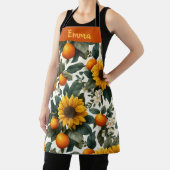 ひまわりの花とオレンジ秋デザイン エプロン (インサイチュ)