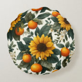 ひまわりの花とオレンジ秋デザイン ラウンドクッション (裏面)