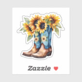 ひまわりの花とカウボーイブーツ防水 シール (シート)