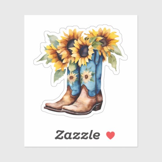 ひまわりの花とカウボーイブーツ防水 シール (シート)