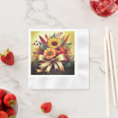 ひまわりの花とカボチャのナプキンカクテル紙 縁ありカクテルナプキン (インサイチュ)