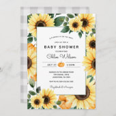 ひまわりの花とカボチャの赤ちゃんシャワー 招待状 (正面/裏面)