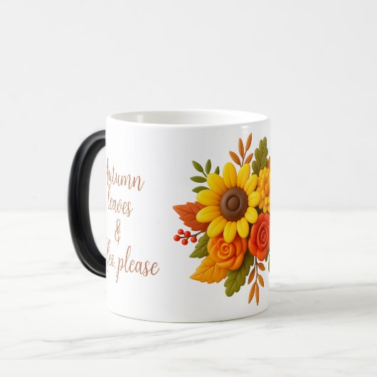 ひまわりの花とカボチャフローラデザイン。居心地の良い秋 モーフィングマグカップ (正面左)