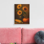 ひまわりの花とカボチャ秋の静止ライフ キャンバスプリント (インサイチュ (リビング))