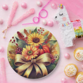 ひまわりの花とカボチャ， 9"ラウンド紙プレート ペーパープレート (パーティー)