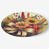 ひまわりの花とカボチャ， 9"ラウンド紙プレート ペーパープレート (アングル)