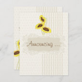 ひまわりの花とストライプ婚約発表 案内状 (正面/裏面)