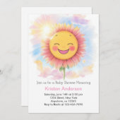 ひまわりの花とスマイルサンシャインガールベビーシャワー 招待状 (正面/裏面)