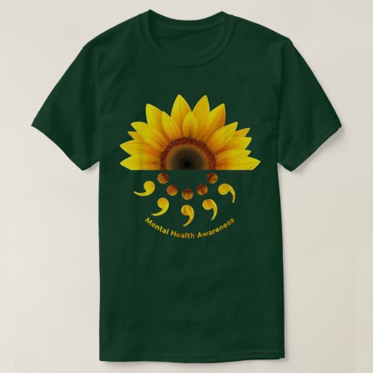 ひまわりの花とセミコロンメンタルヘルス認識度643 Tシャツ (デザイン正面)