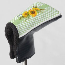 ひまわりの花とチェッカー ゴルフヘッドカバー
