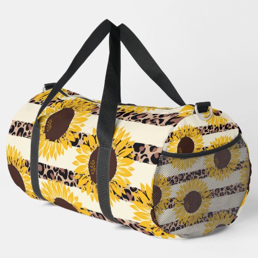 ひまわりの花とチーズストライプの花 ダッフルバッグ (右コーナー)