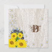 ひまわりの花とデイジーウッドグレイン日付を保存 セーブザデート (裏面)