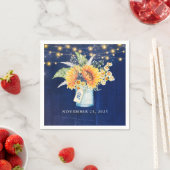 ひまわりの花とデイジーネイビー素朴ブルーメイソンジャー スタンダードカクテルナプキン (インサイチュ)