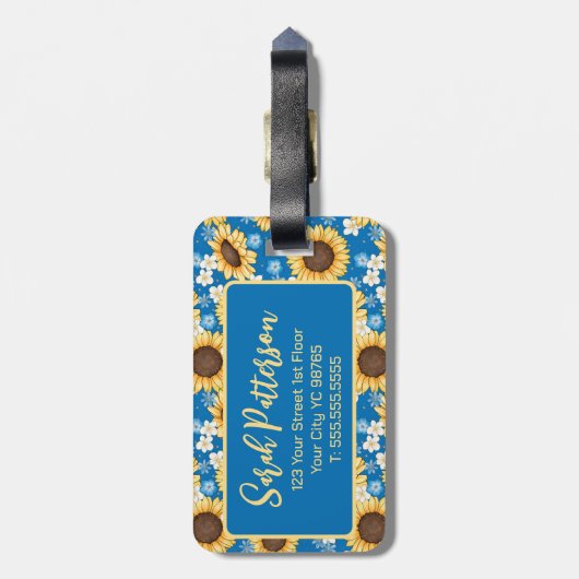 ひまわりの花とデイジーフローラモノグラム ラゲッジタグ (裏面縦)