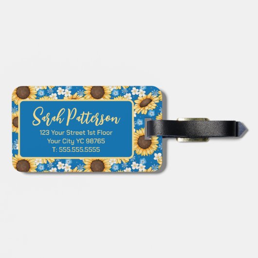 ひまわりの花とデイジーフローラモノグラム ラゲッジタグ (裏面横)