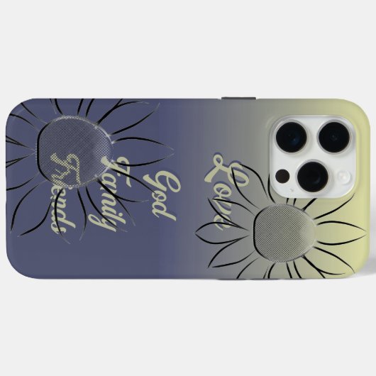 ひまわりの花とデイジーラブゴッドファミリーフレンズグラデーション Case-Mate iPhoneケース (裏面 (横))