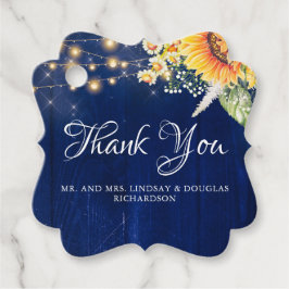 ひまわりの花とデイジー素朴ネイビーブルー秋 フェイバータグ