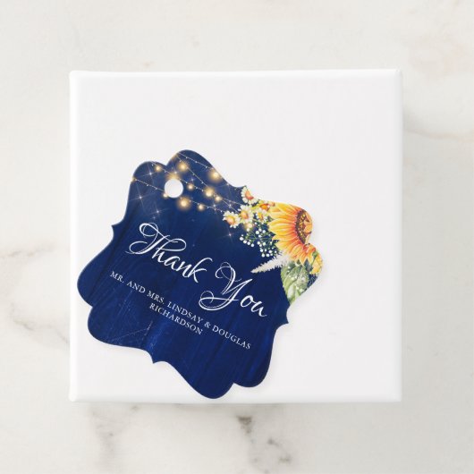 ひまわりの花とデイジー素朴ネイビーブルー秋 フェイバータグ (インサイチュ)