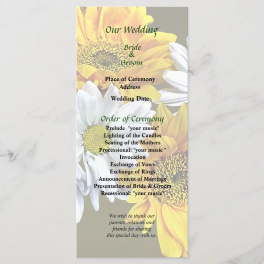 ひまわりの花とデイジー結婚式 プログラム (正面)