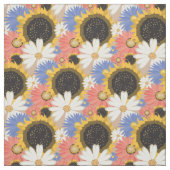 ひまわりの花とデイジー花の模様 ファブリック (見本)