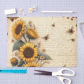 ひまわりの花とデイジー飛んでいるとハチとスクリプト 薄葉紙 (クラフト)