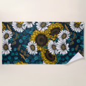 ひまわりの花とデイジー、夏の庭2 ビーチタオル (正面)
