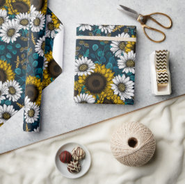 ひまわりの花とデイジー、夏の庭2 ラッピングペーパー