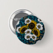 ひまわりの花とデイジー、夏の庭2 缶バッジ (正面&裏面)