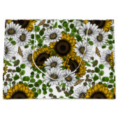ひまわりの花とデイジー、夏の庭3 ラージペーパーバッグ (正面)