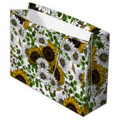 ひまわりの花とデイジー、夏の庭3 ラージペーパーバッグ (正面アングル)