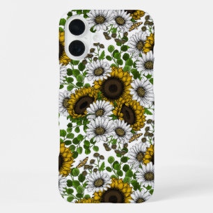 ひまわりの花とデイジー、夏の庭3 iPhone 16 PLUSケース