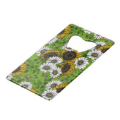 ひまわりの花とデイジー、夏の庭 クレジットカード栓抜き (正面アングル)