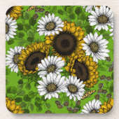 ひまわりの花とデイジー、夏の庭 コースター (正面)