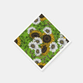 ひまわりの花とデイジー、夏の庭 スタンダードカクテルナプキン (角)