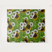 ひまわりの花とデイジー、夏の庭 タペストリー (正面(横))