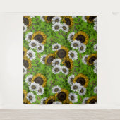 ひまわりの花とデイジー、夏の庭 タペストリー (正面)