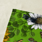 ひまわりの花とデイジー、夏の庭 ビーチタオル (インサイチュ)