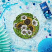 ひまわりの花とデイジー、夏の庭 ペーパープレート (パーティー)