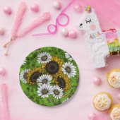 ひまわりの花とデイジー、夏の庭 ペーパープレート (パーティー)