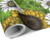 ひまわりの花とデイジー、夏の庭 ラッピングペーパー (ロールコーナー)