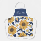 ひまわりの花とネイビーパーソナライズされたル エプロン (正面)