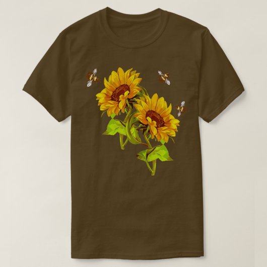 ひまわりの花とハチ夏ひまわり救はビーツ Tシャツ (デザイン正面)