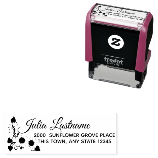 ひまわりの花とハートつる植物個人アドレス セルフインキングスタンプ (インサイチュ)