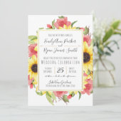 ひまわりの花とバラの金ゴールド結婚フレーム 招待状 (スタンド正面)