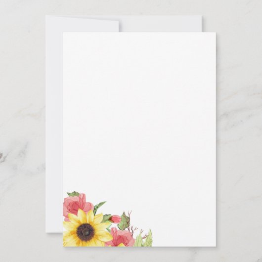 ひまわりの花とバラの金ゴールド結婚フレーム 招待状 (裏面)